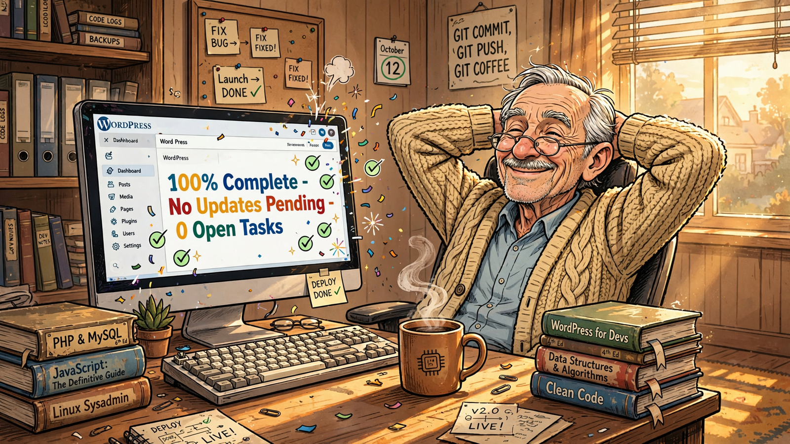 all wordpress projects are finished today on my desktop computer says a 79 year old coder
