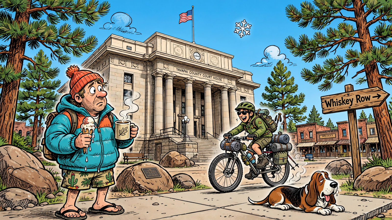 Create a cartoon about a current, useful, amusing, or human-interest subject in Prescott. Use the screened official source material supplied below and choose the best current item; do not substitute another location.